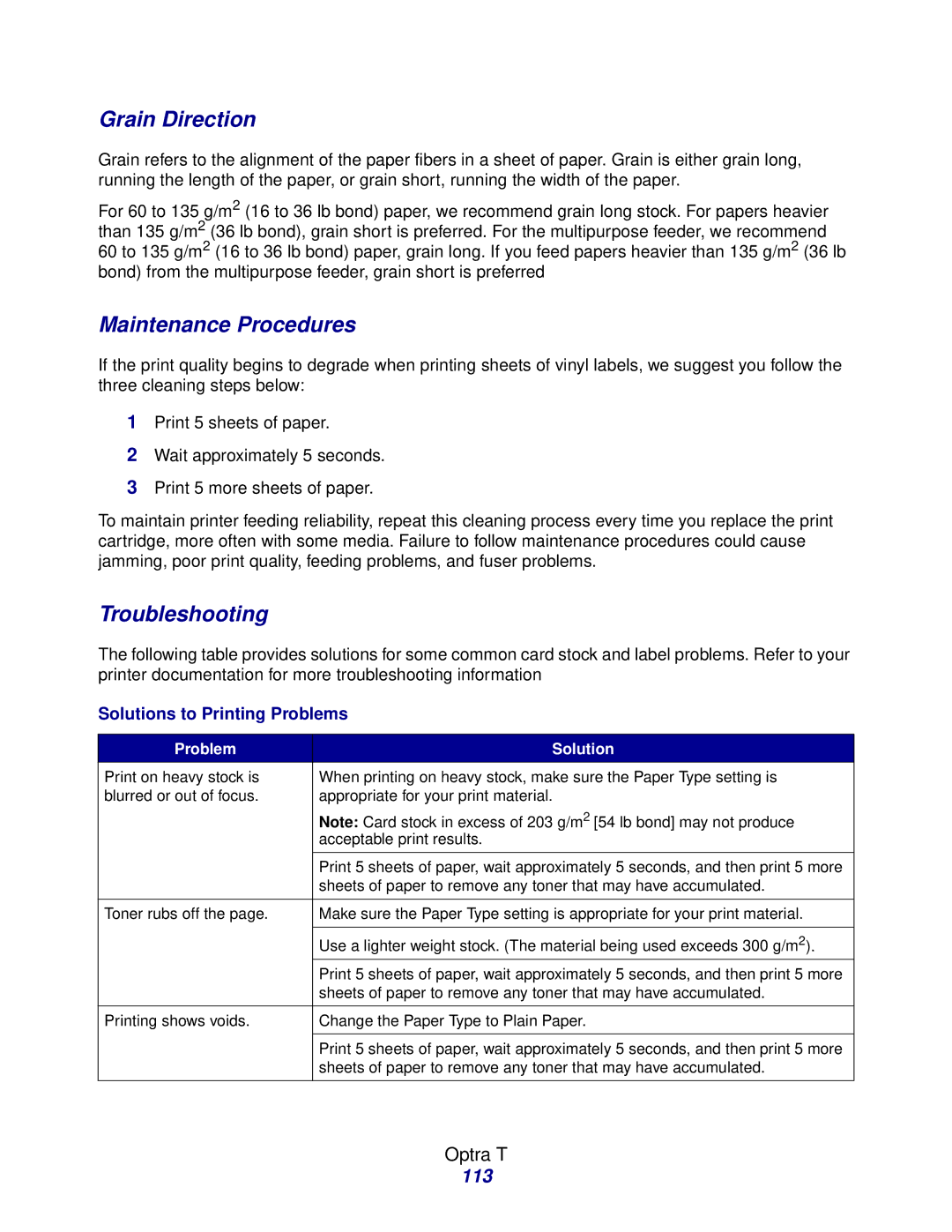 Lexmark Laser Printers manual Grain Direction, 113 