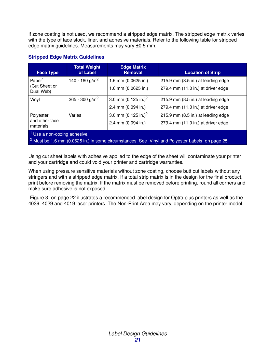 Lexmark Laser Printers Stripped Edge Matrix Guidelines, Total Weight Edge Matrix Face Type, Removal Location of Strip 