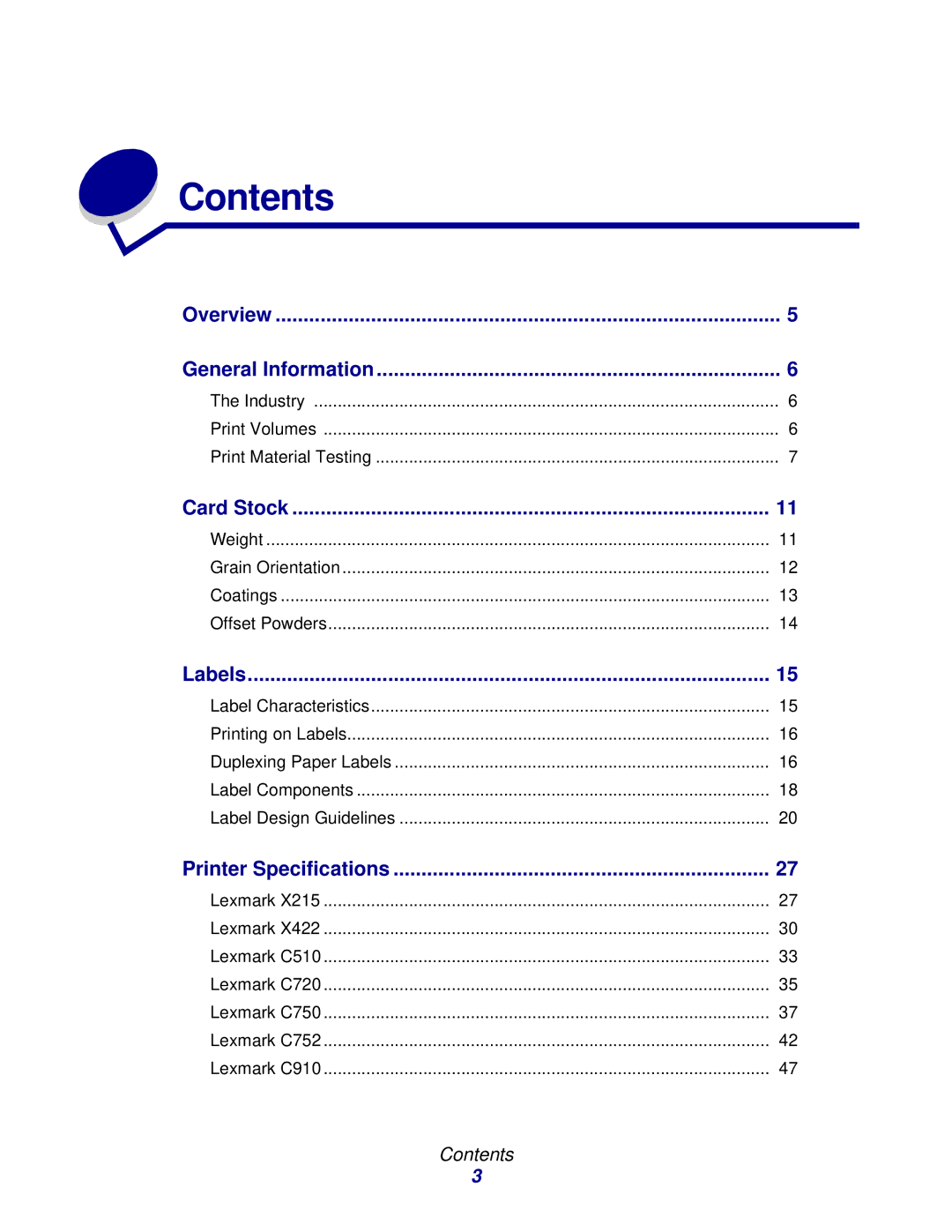 Lexmark Laser Printers manual Contents 