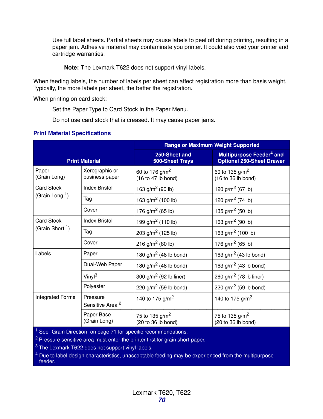 Lexmark Laser Printers manual Print Material Specifications 