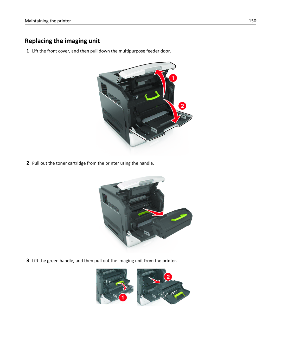 Lexmark M5163DN manual Replacing the imaging unit, Maintaining the printer 150 