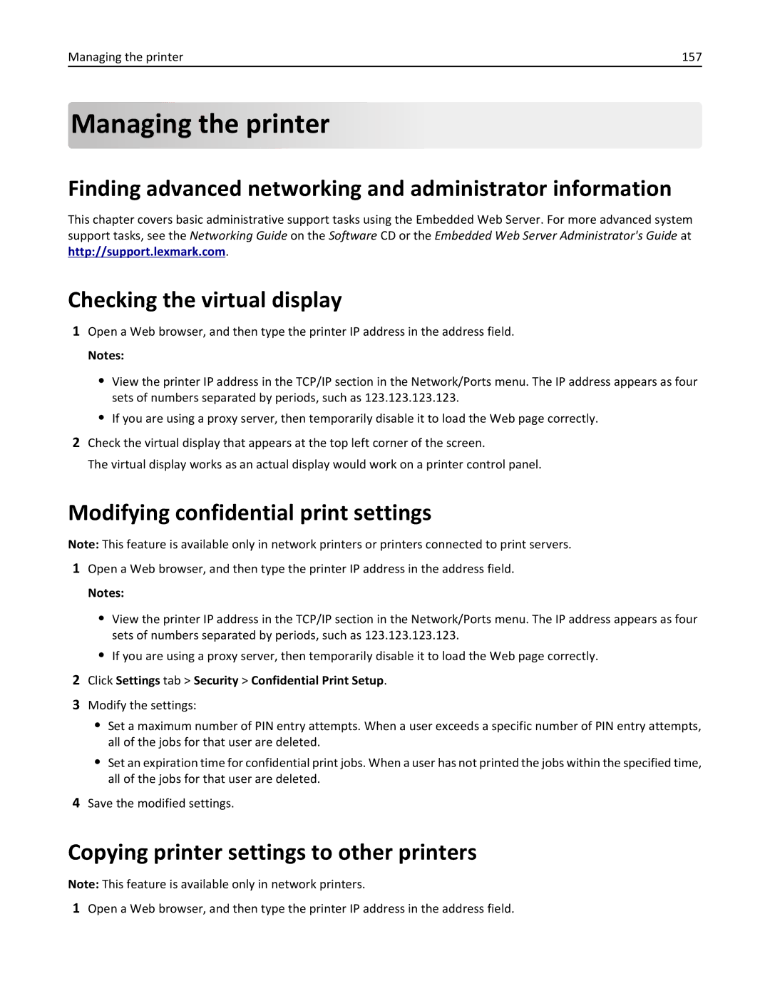 Lexmark M5163DN manual Managing the printer, Finding advanced networking and administrator information 