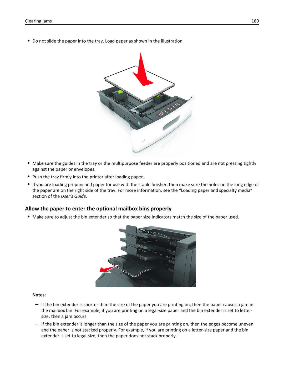 Lexmark M5163DN manual Allow the paper to enter the optional mailbox bins properly 