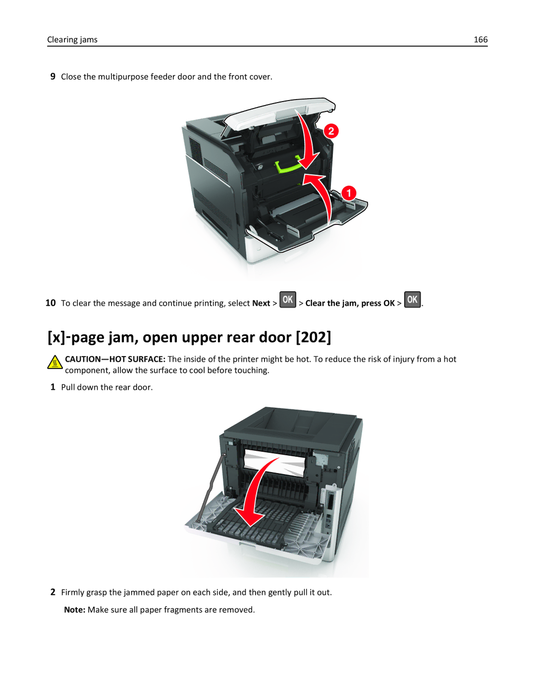 Lexmark M5163DN manual ‑page jam, open upper rear door 