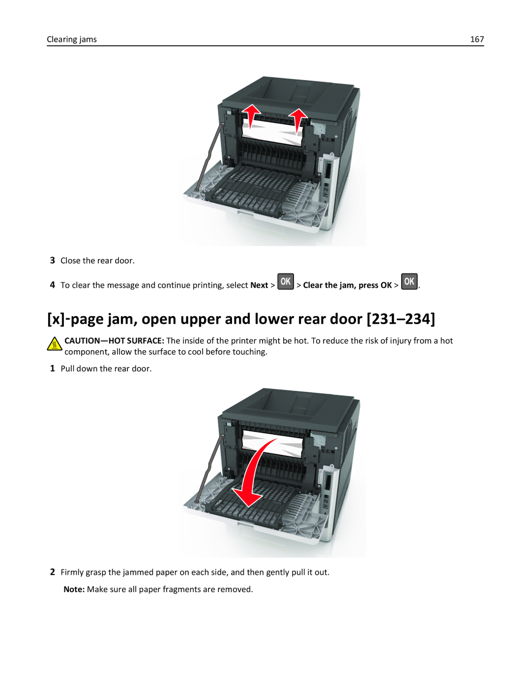 Lexmark M5163DN manual ‑page jam, open upper and lower rear door 