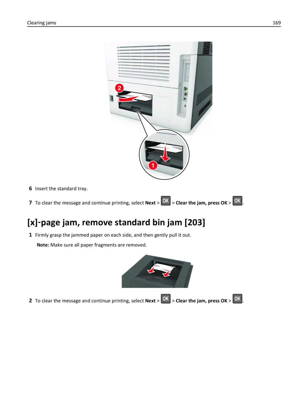 Lexmark M5163DN manual ‑page jam, remove standard bin jam 