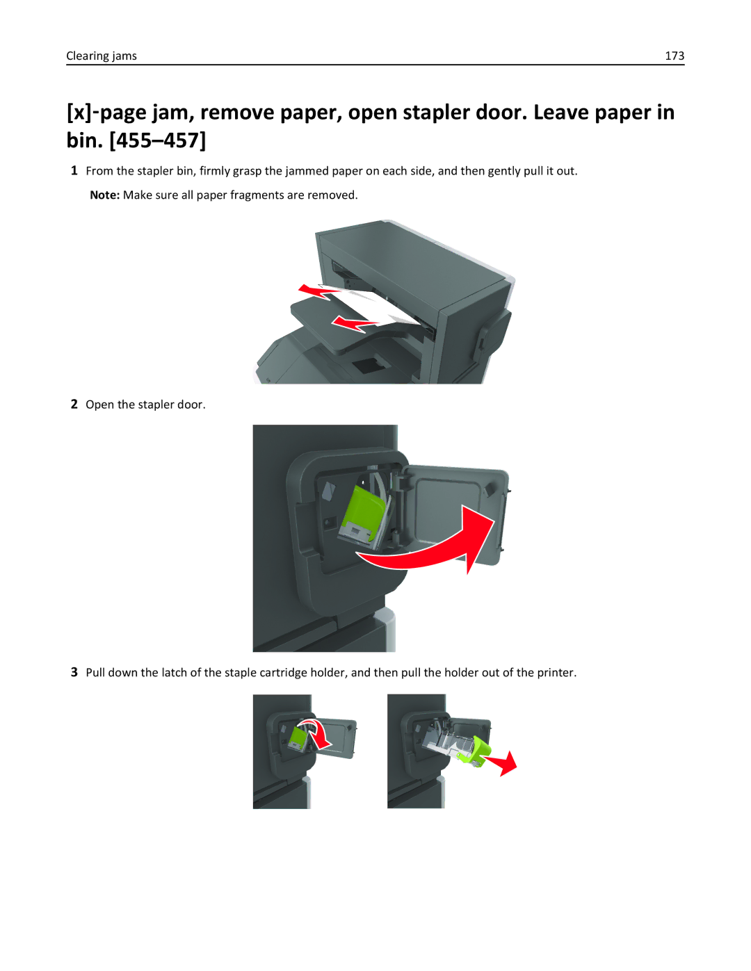 Lexmark M5163DN manual Clearing jams 173 