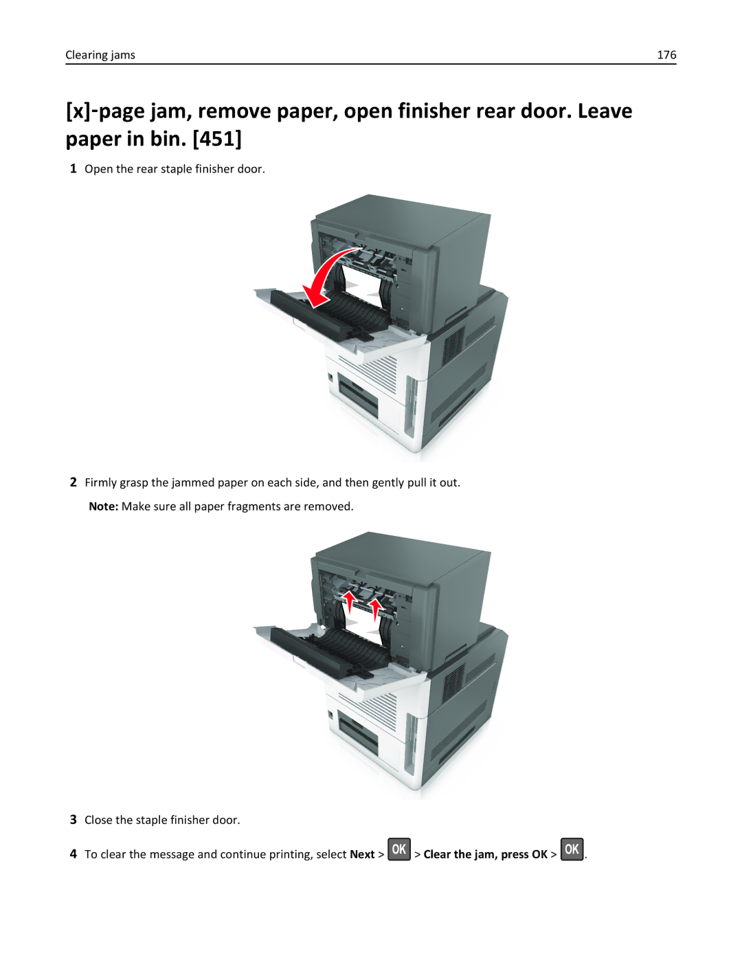 Lexmark M5163DN manual Clearing jams 176 