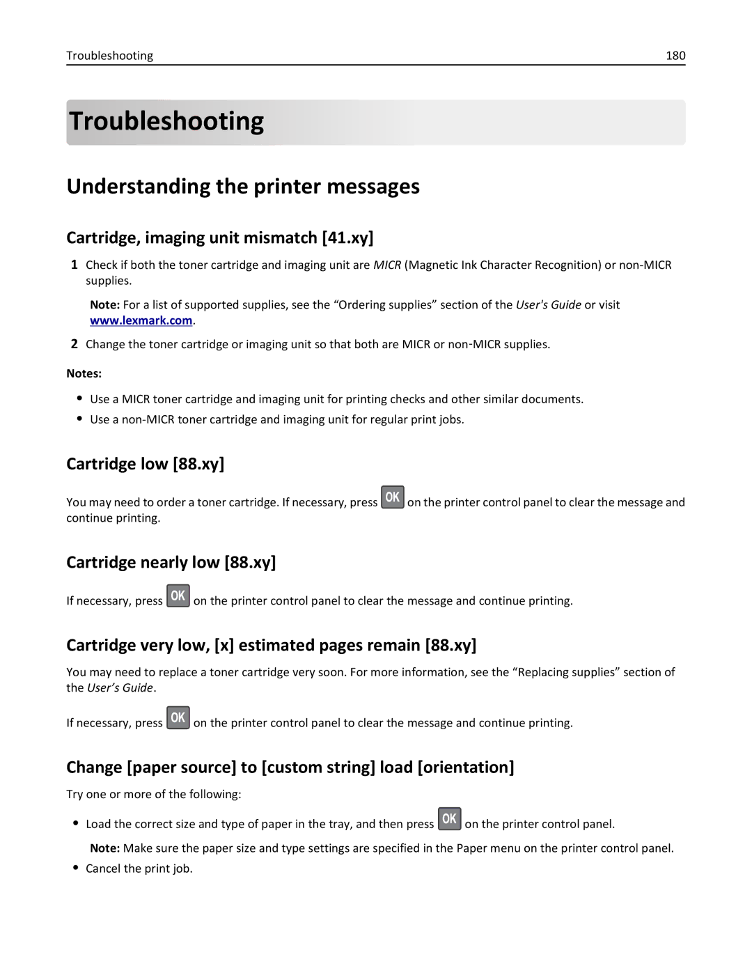 Lexmark M5163DN manual Troubleshooting, Understanding the printer messages 