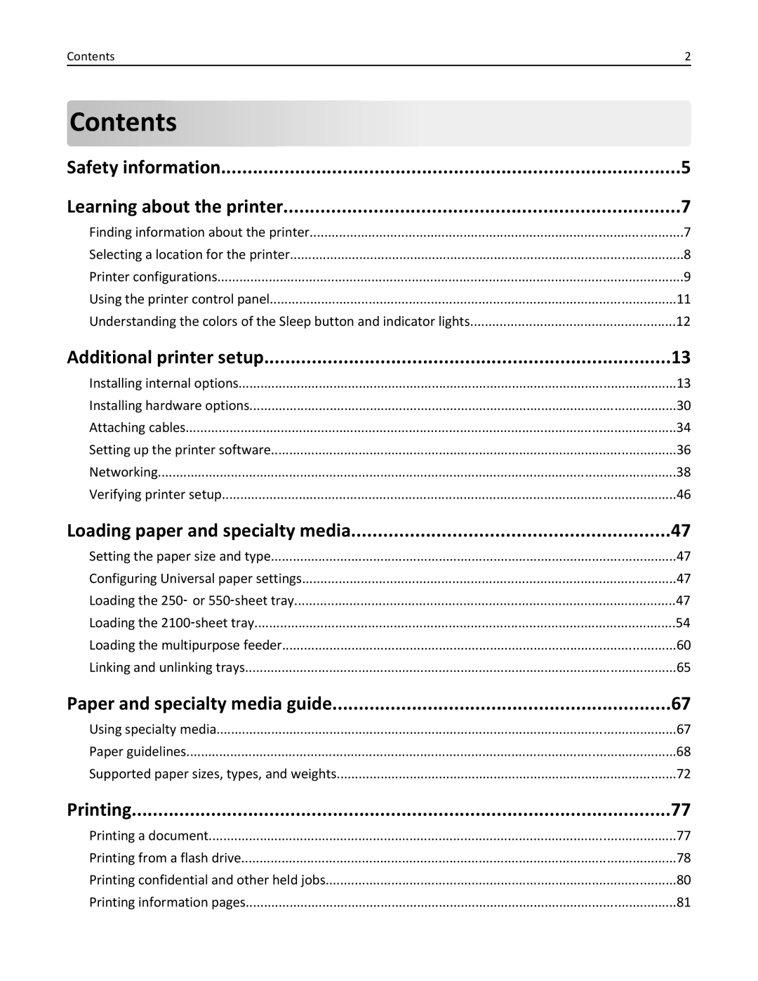 Lexmark M5163DN manual Contents 