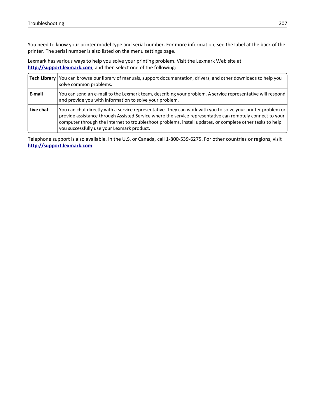 Lexmark M5163DN manual Tech Library, Mail, Live chat 