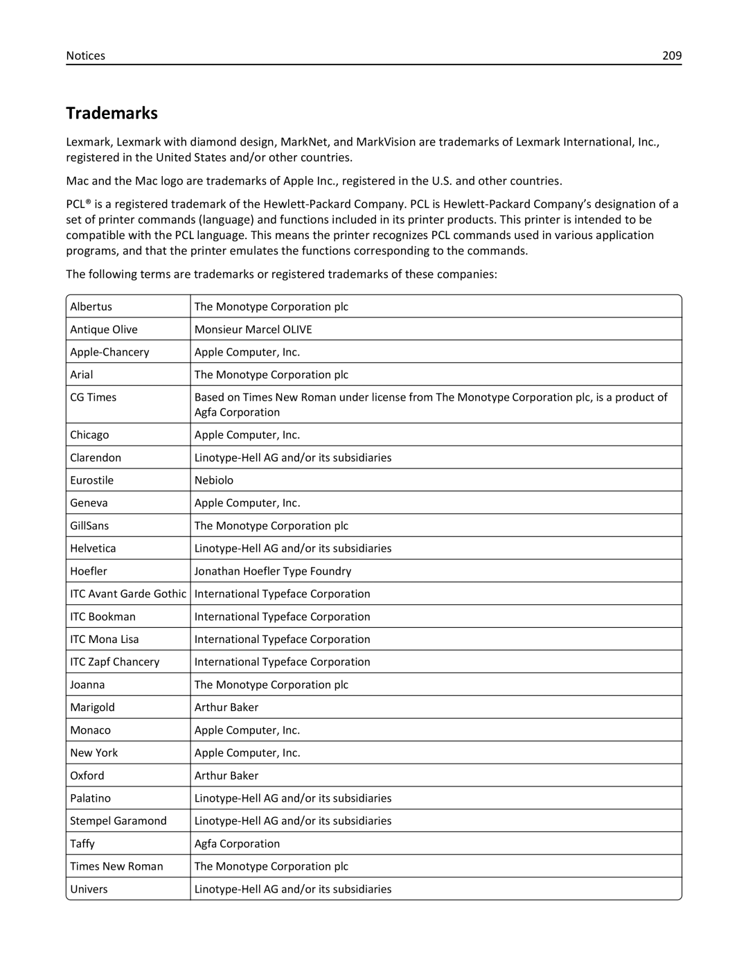 Lexmark M5163DN manual Trademarks, 209 