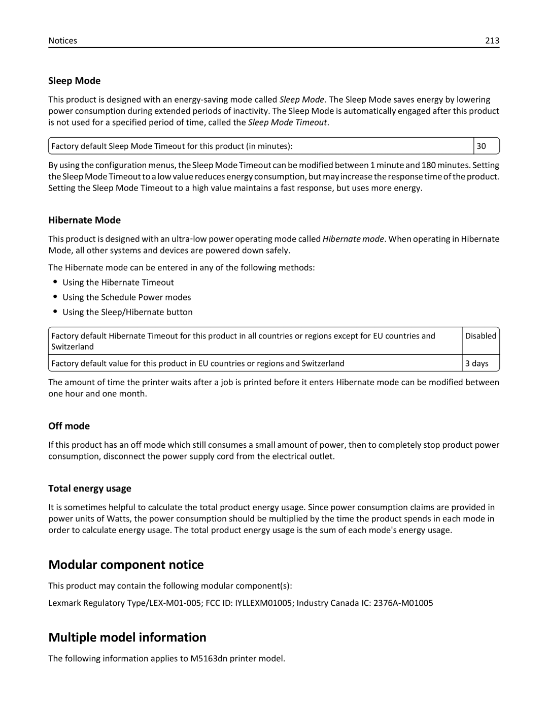 Lexmark M5163DN manual Modular component notice, Multiple model information 