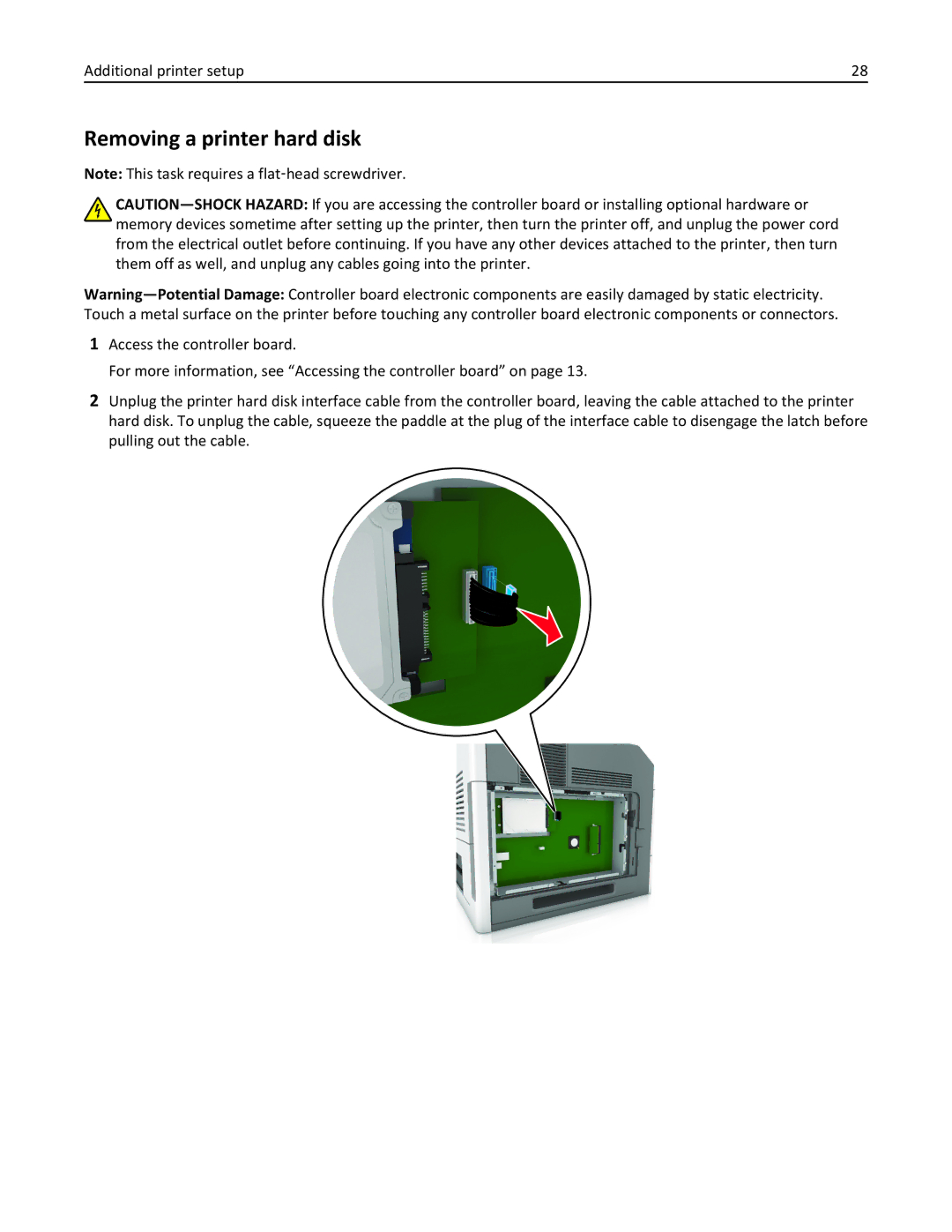 Lexmark M5163DN manual Removing a printer hard disk, Additional printer setup 