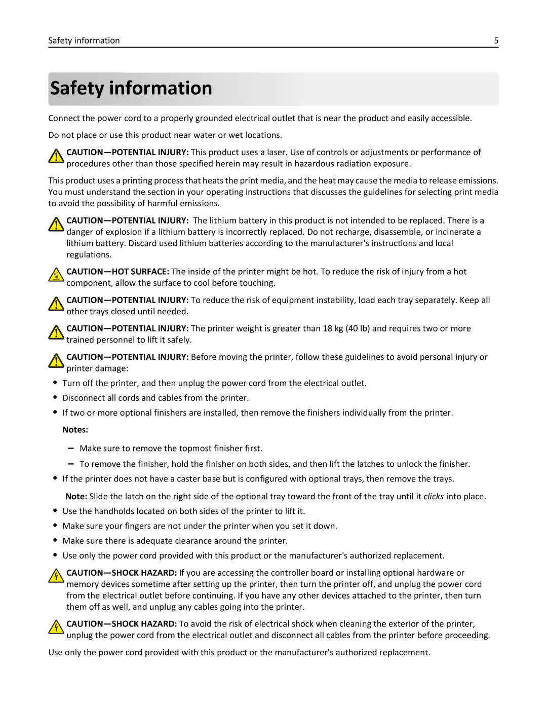 Lexmark M5163DN manual Safety information 