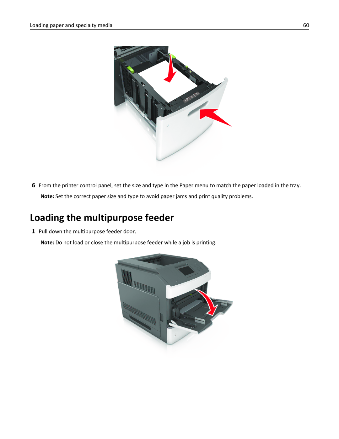 Lexmark M5163DN manual Loading the multipurpose feeder, Pull down the multipurpose feeder door 