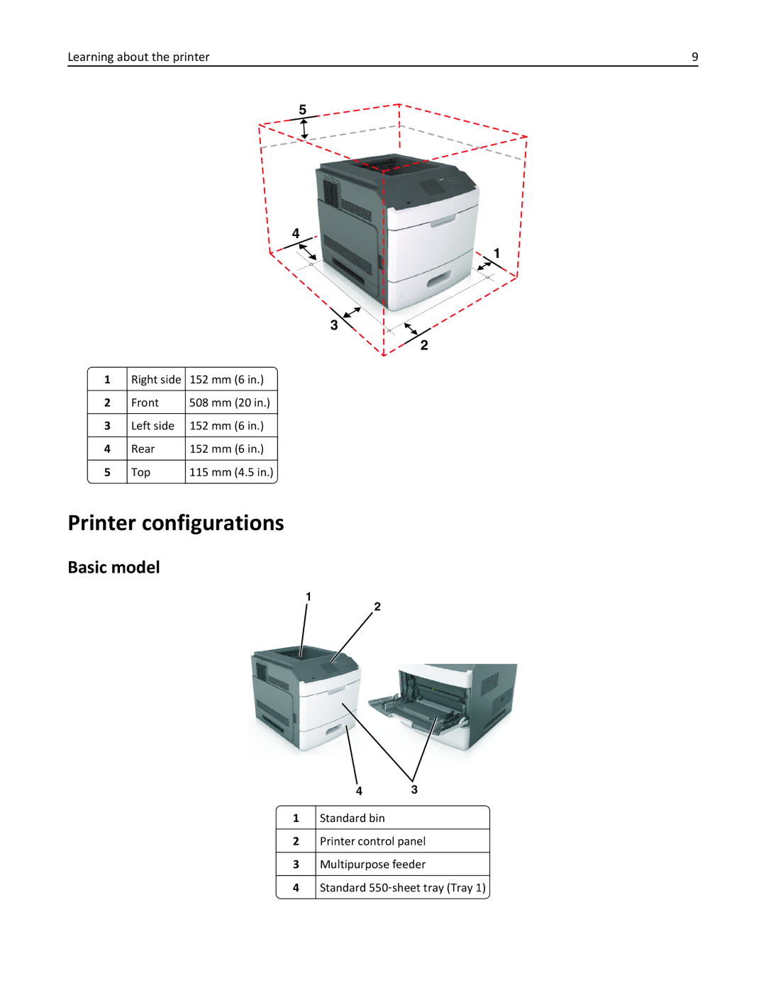 Lexmark M5163DN manual Printer configurations, Basic model 