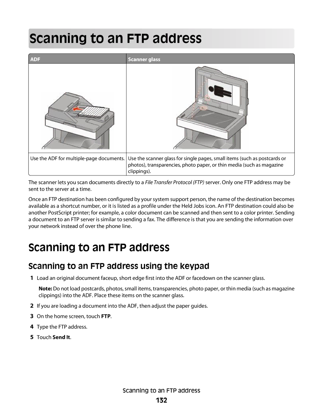 Lexmark MS00859, MS00853, MS00850, MS00855 manual Scanning to an FTP address using the keypad, 132 