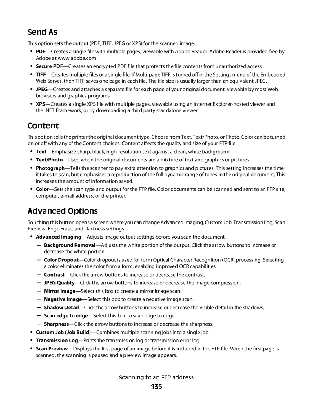 Lexmark MS00855, MS00859, MS00853, MS00850 manual Send As, 135 