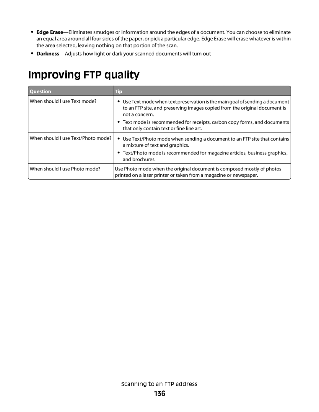 Lexmark MS00859, MS00853, MS00850, MS00855 manual Improving FTP quality, 136 