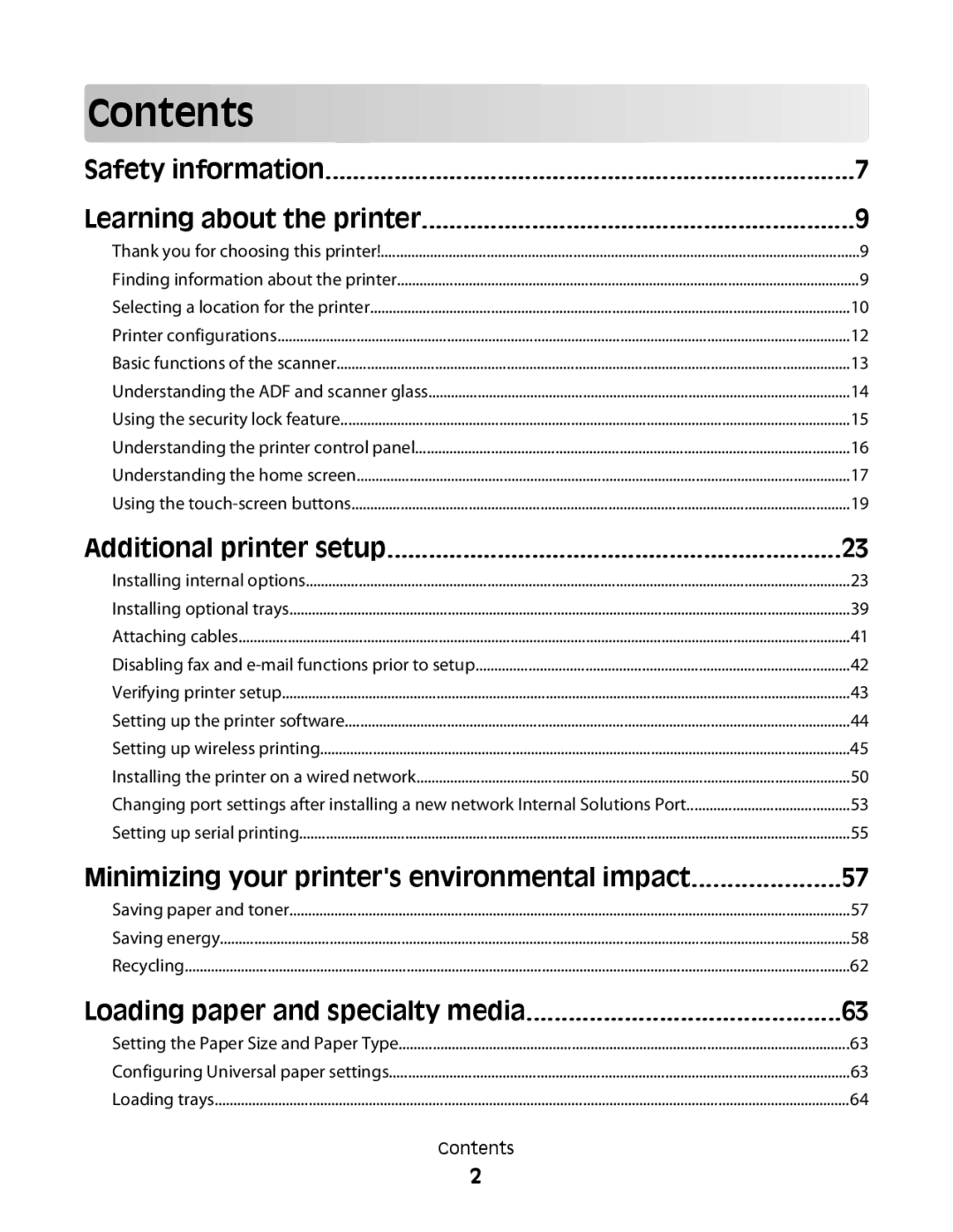 Lexmark MS00850, MS00859, MS00853, MS00855 manual Contents 