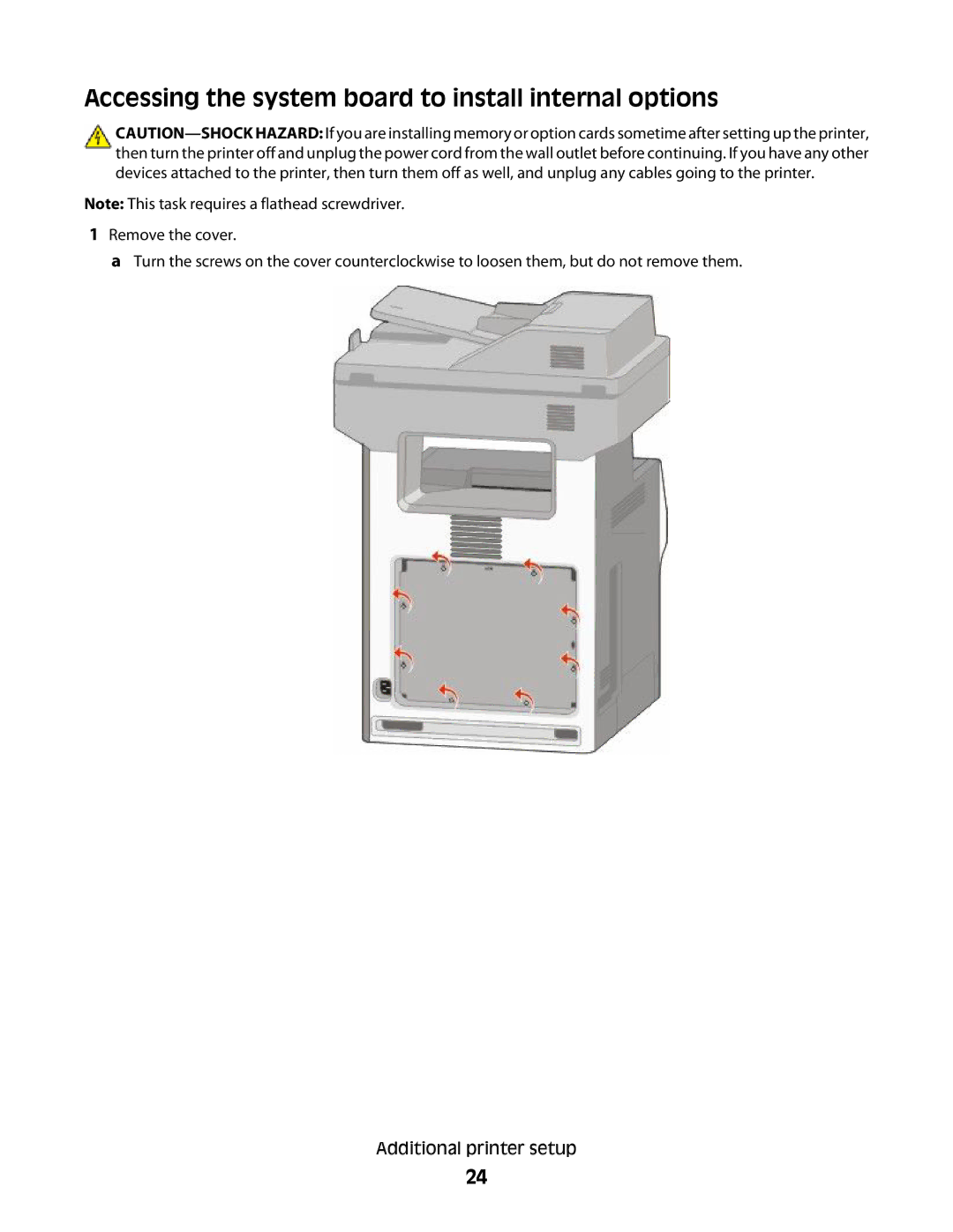 Lexmark MS00859, MS00853, MS00850, MS00855 manual Accessing the system board to install internal options 