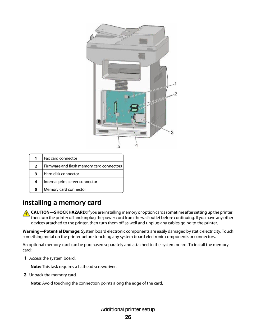 Lexmark MS00850, MS00859, MS00853, MS00855 manual Installing a memory card 