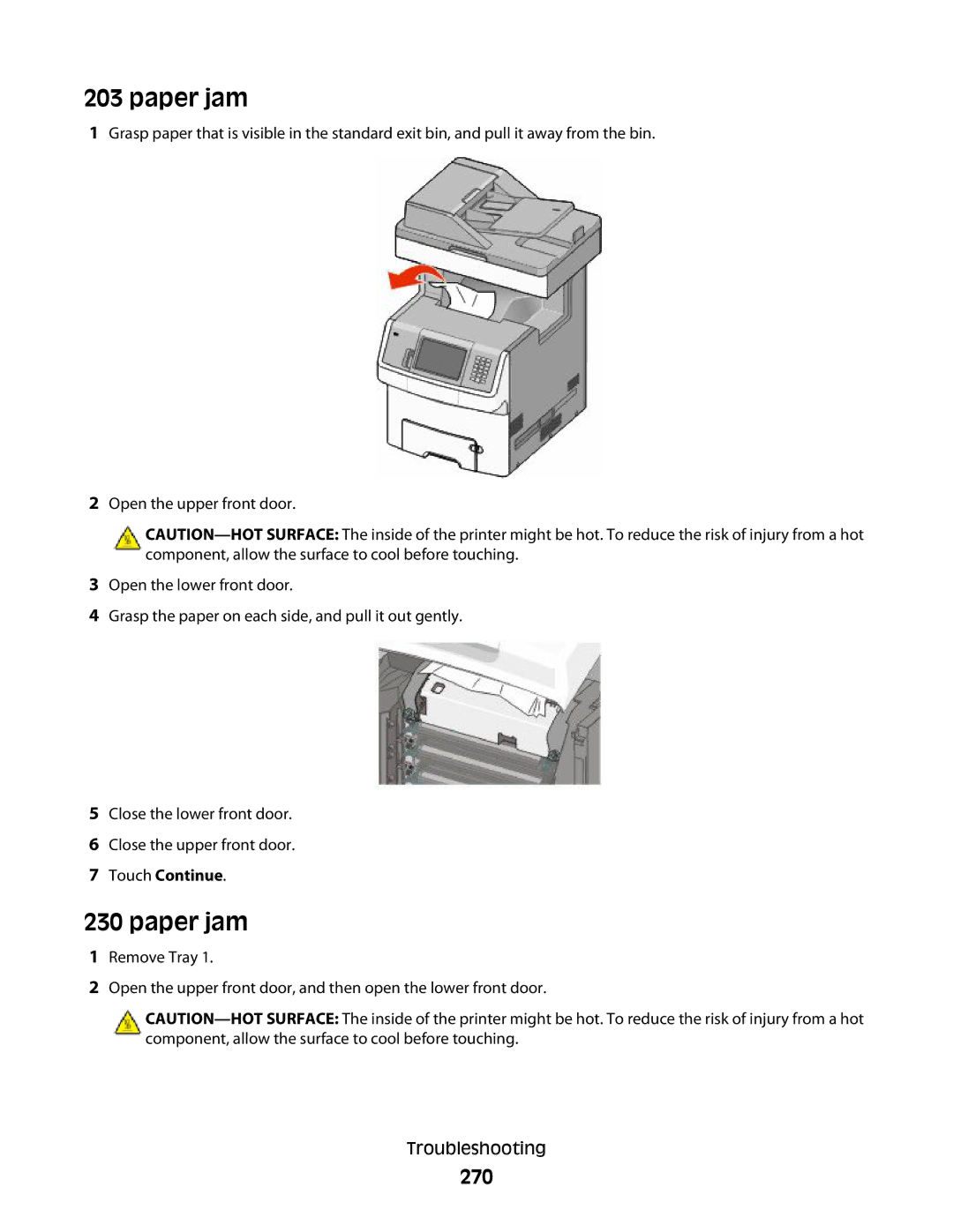 Lexmark MS00850, MS00859, MS00853, MS00855 manual Paper jam, 270 