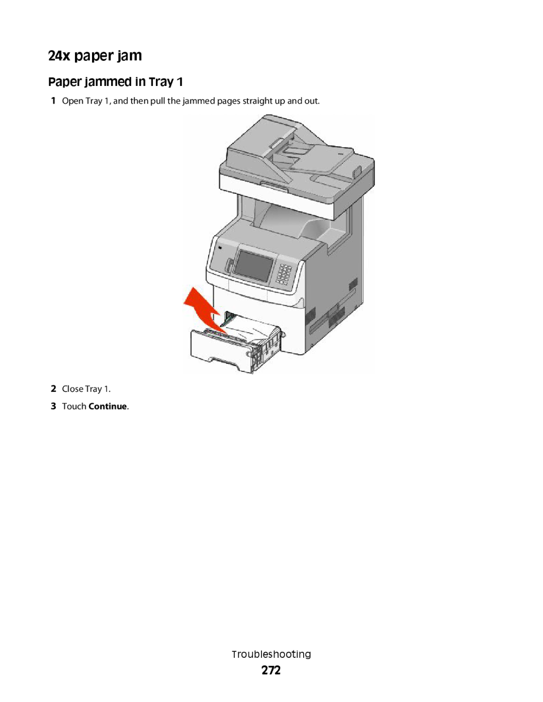 Lexmark MS00859, MS00853, MS00850, MS00855 manual 24x paper jam, Paper jammed in Tray, 272 