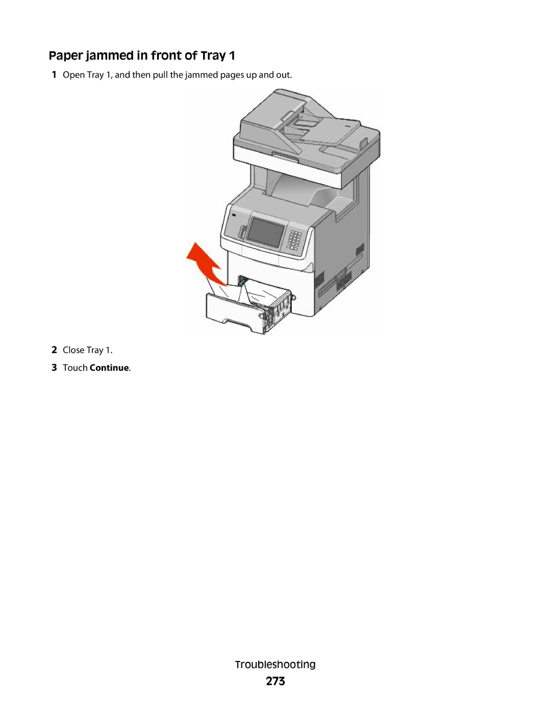 Lexmark MS00853, MS00859, MS00850, MS00855 manual Paper jammed in front of Tray, 273 