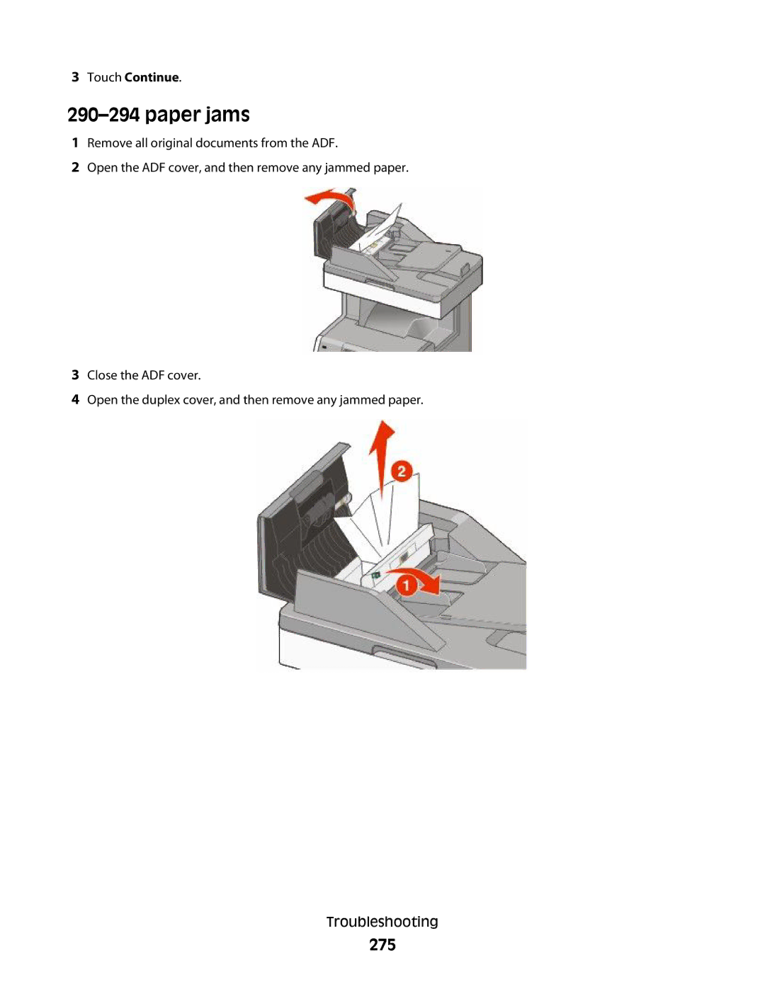 Lexmark MS00855, MS00859, MS00853, MS00850 manual Paper jams, 275 