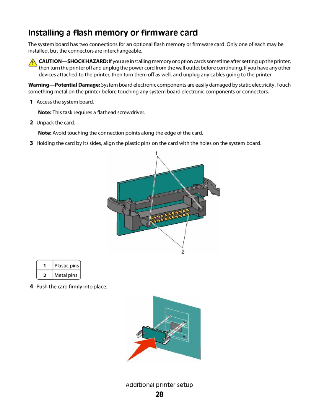 Lexmark MS00859, MS00853, MS00850, MS00855 manual Installing a flash memory or firmware card 