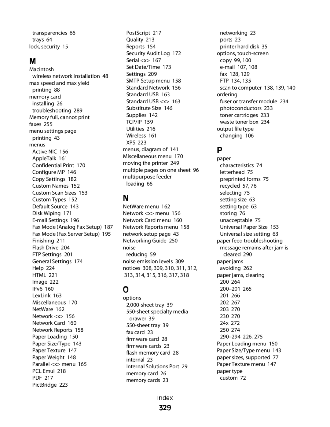 Lexmark MS00853, MS00859, MS00850, MS00855 manual 329 