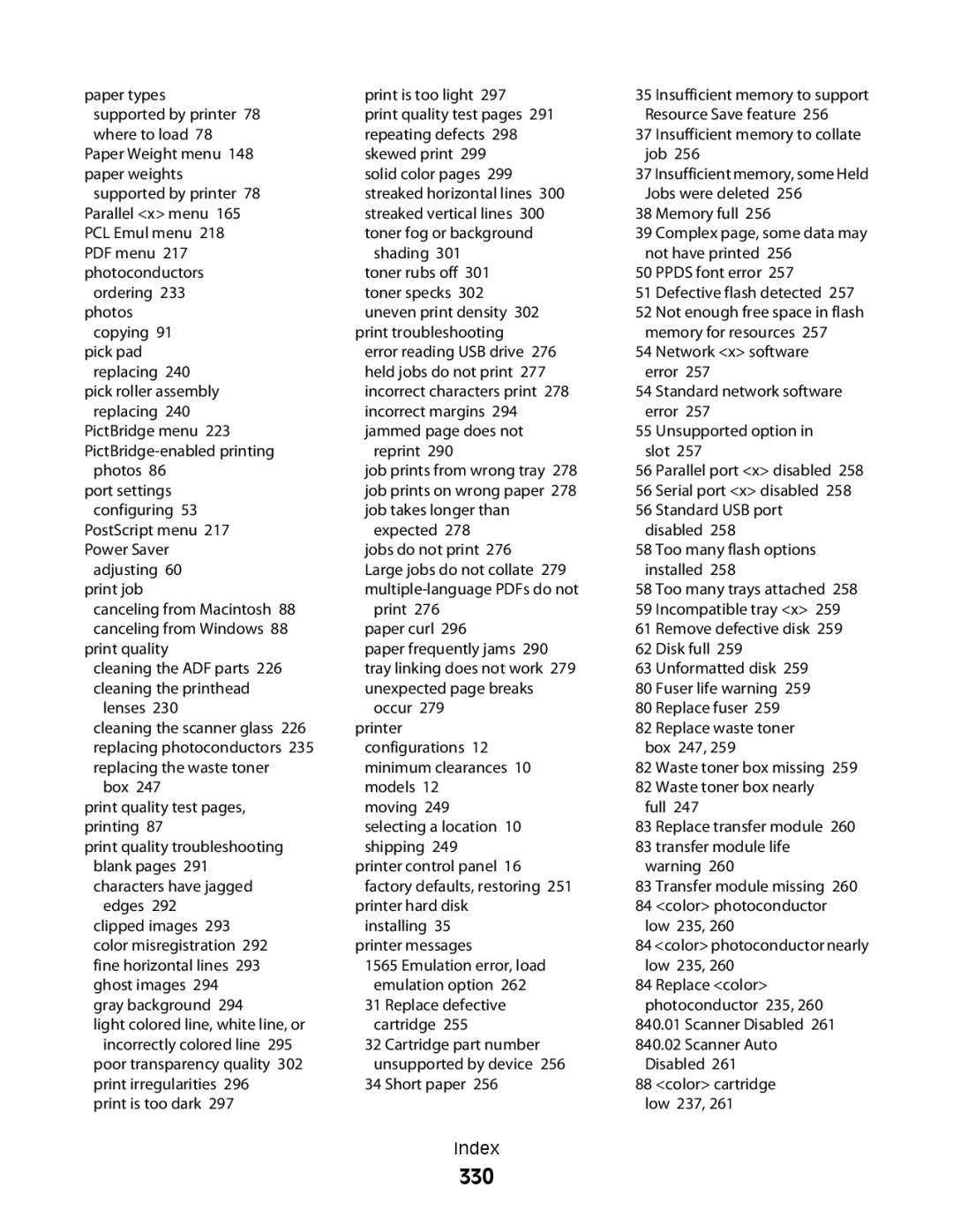 Lexmark MS00850, MS00859, MS00853, MS00855 manual 330 