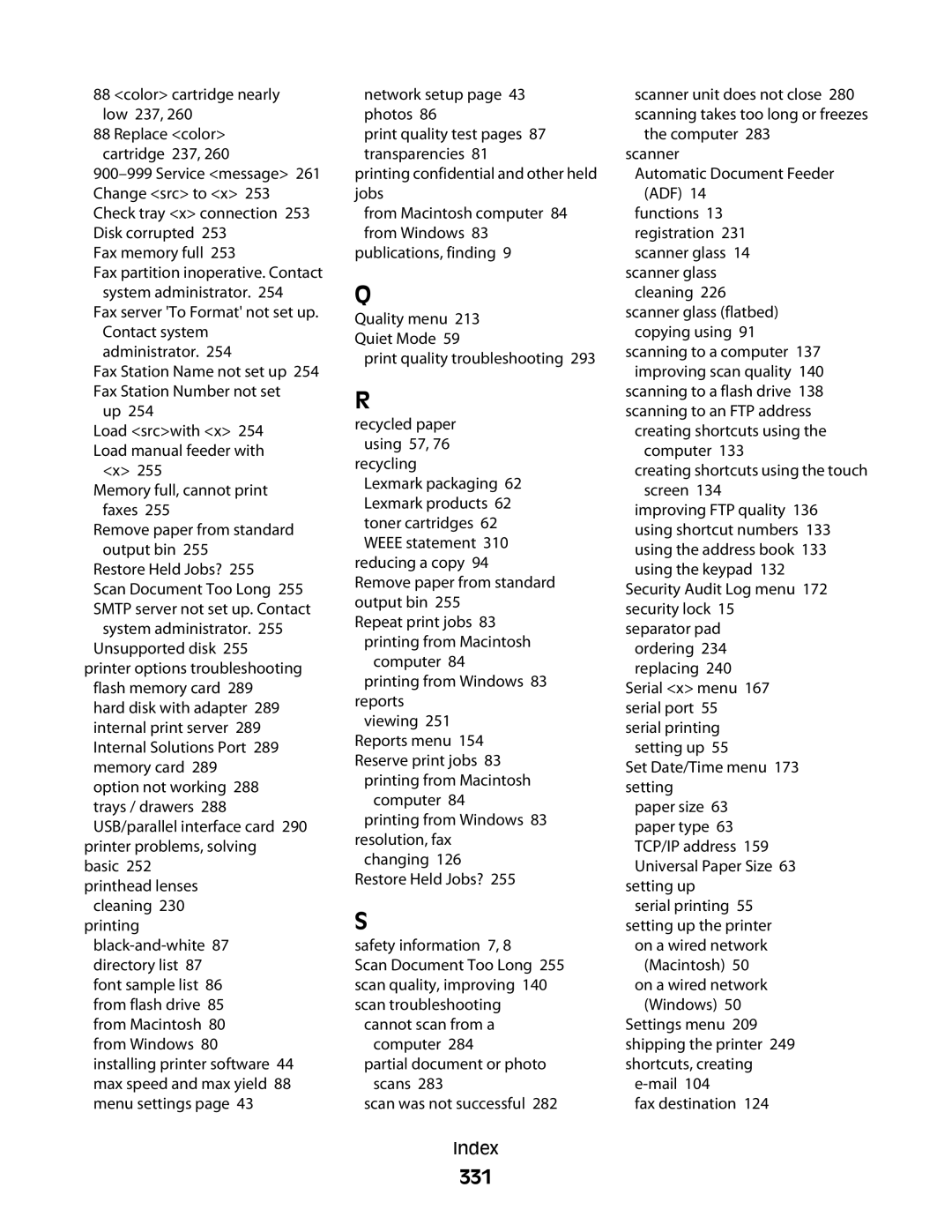 Lexmark MS00855, MS00859, MS00853, MS00850 manual 331 