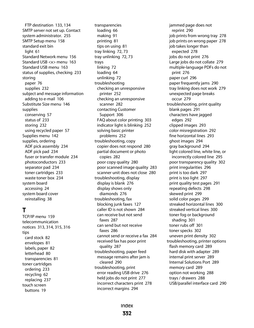 Lexmark MS00859, MS00853, MS00850, MS00855 manual 332 