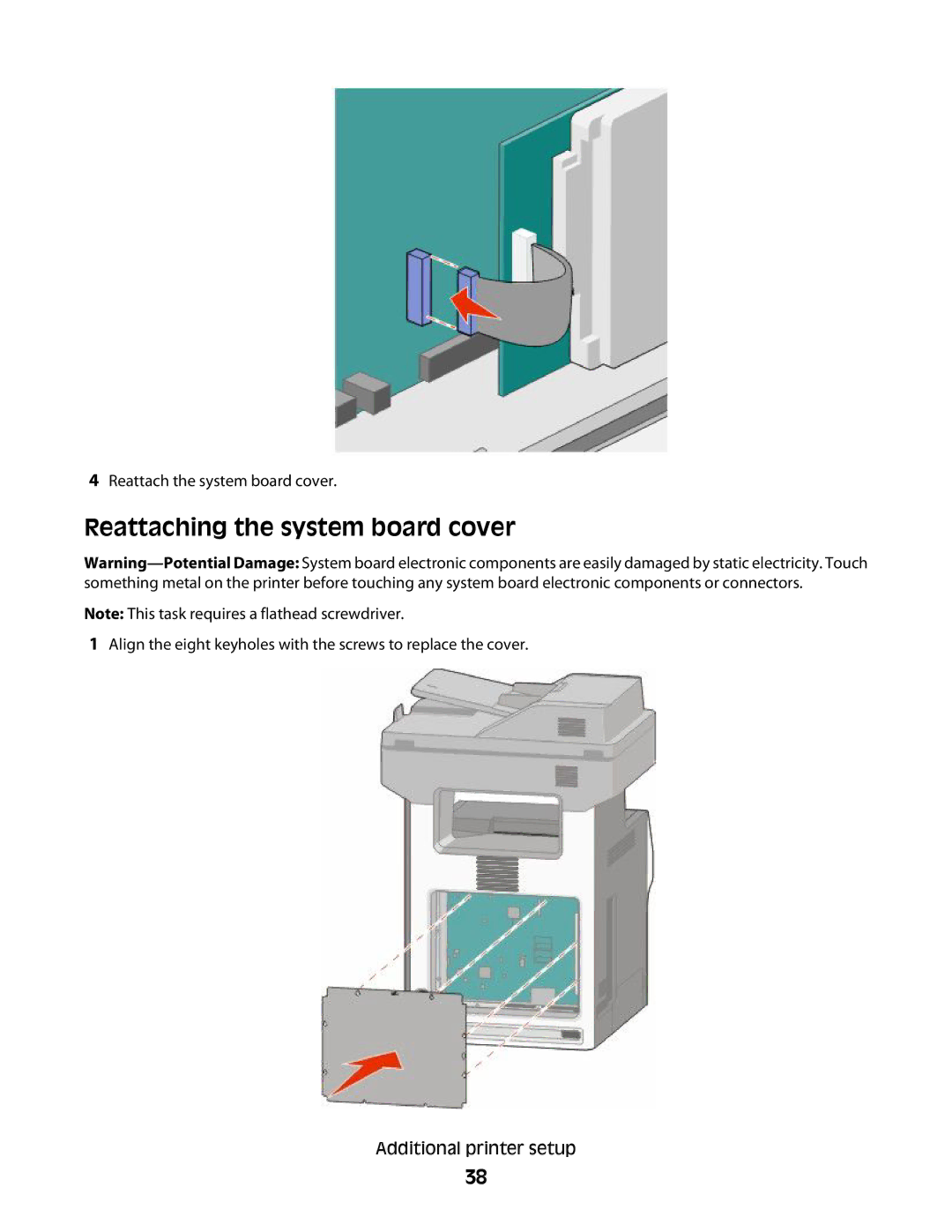 Lexmark MS00850, MS00859, MS00853, MS00855 manual Reattaching the system board cover 