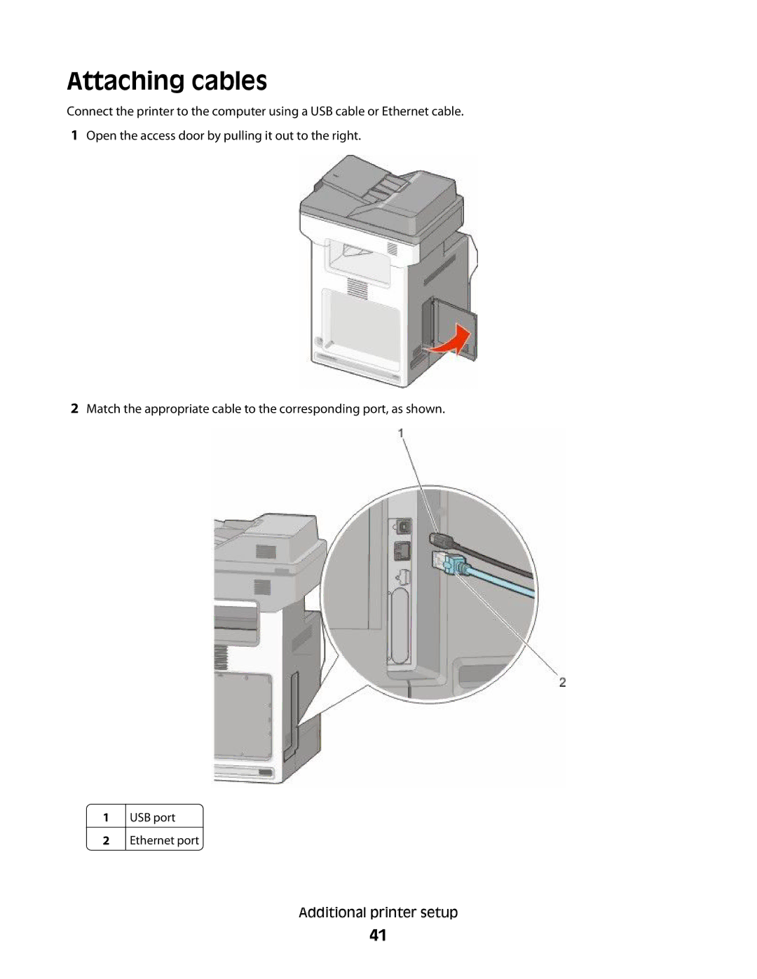 Lexmark MS00853, MS00859, MS00850, MS00855 manual Attaching cables 