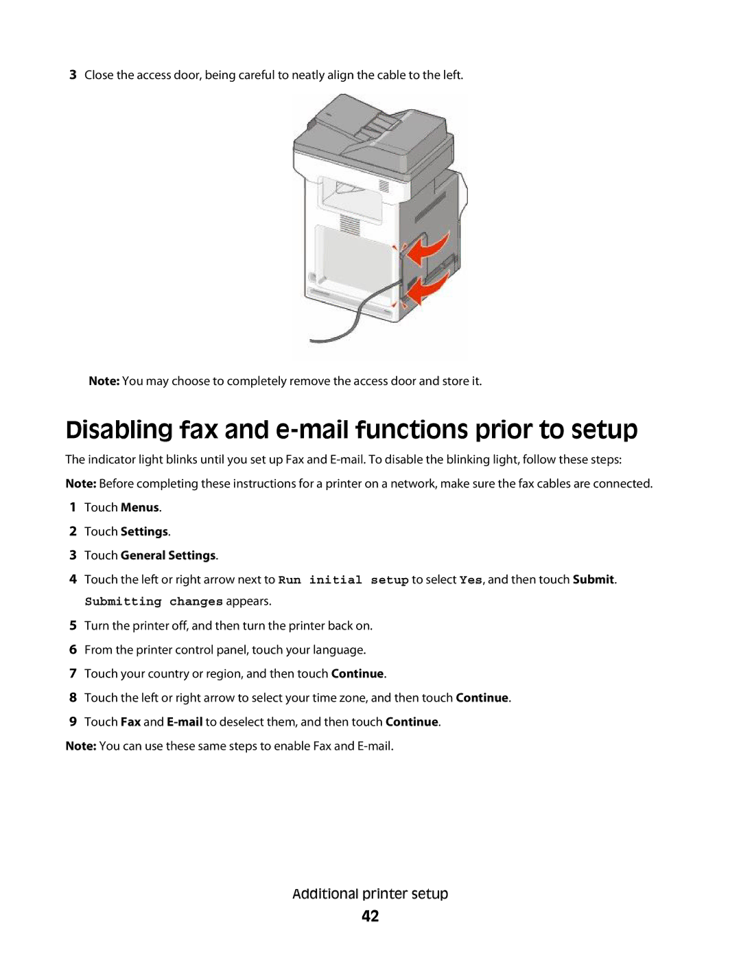 Lexmark MS00850, MS00859, MS00853 Disabling fax and e-mail functions prior to setup, Touch Settings Touch General Settings 