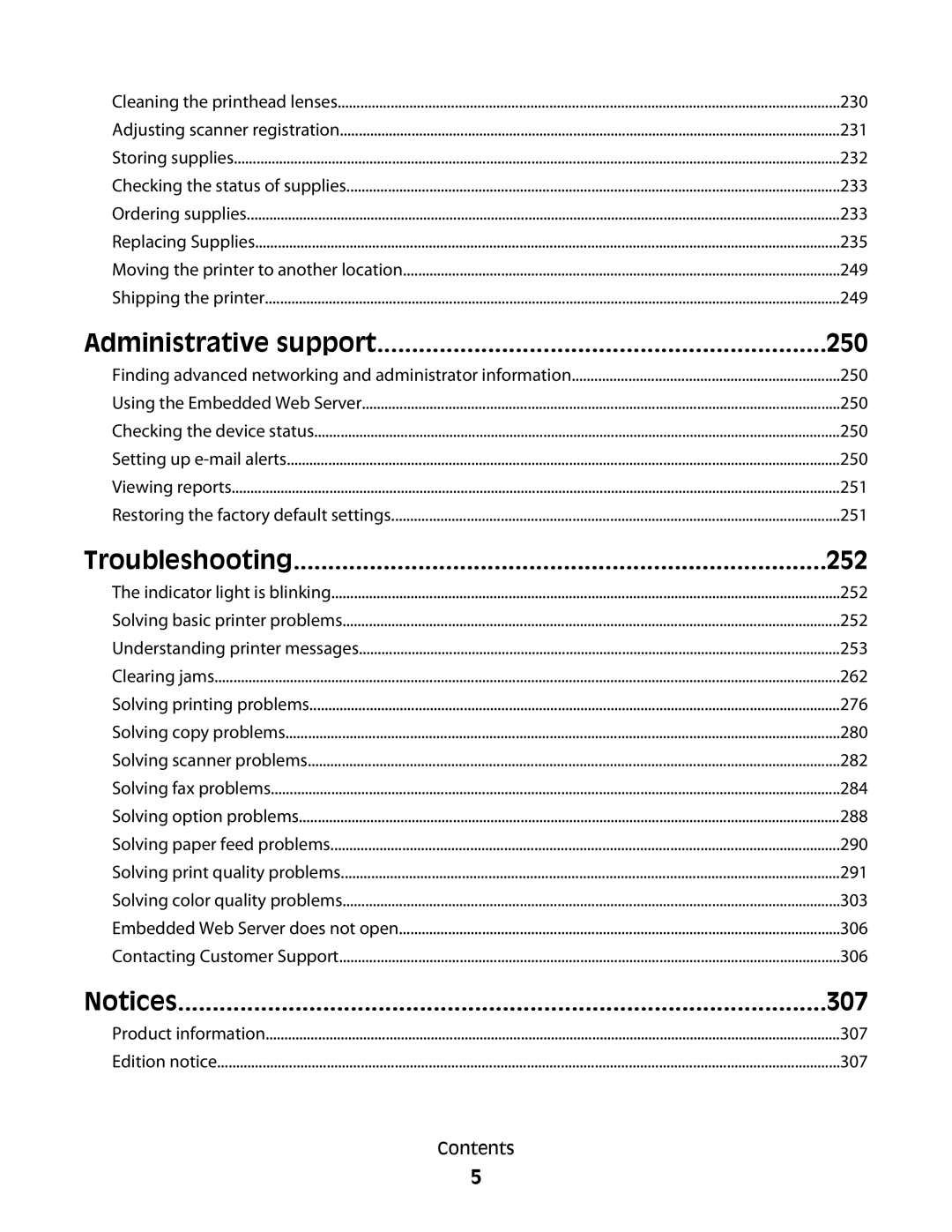 Lexmark MS00853, MS00859, MS00850, MS00855 manual 250, 252, 307 