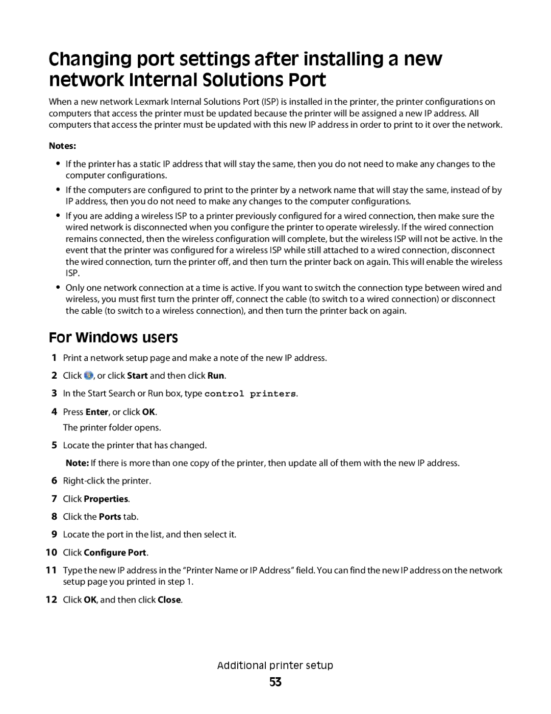 Lexmark MS00853, MS00859, MS00850, MS00855 manual Click Properties, Click Configure Port 