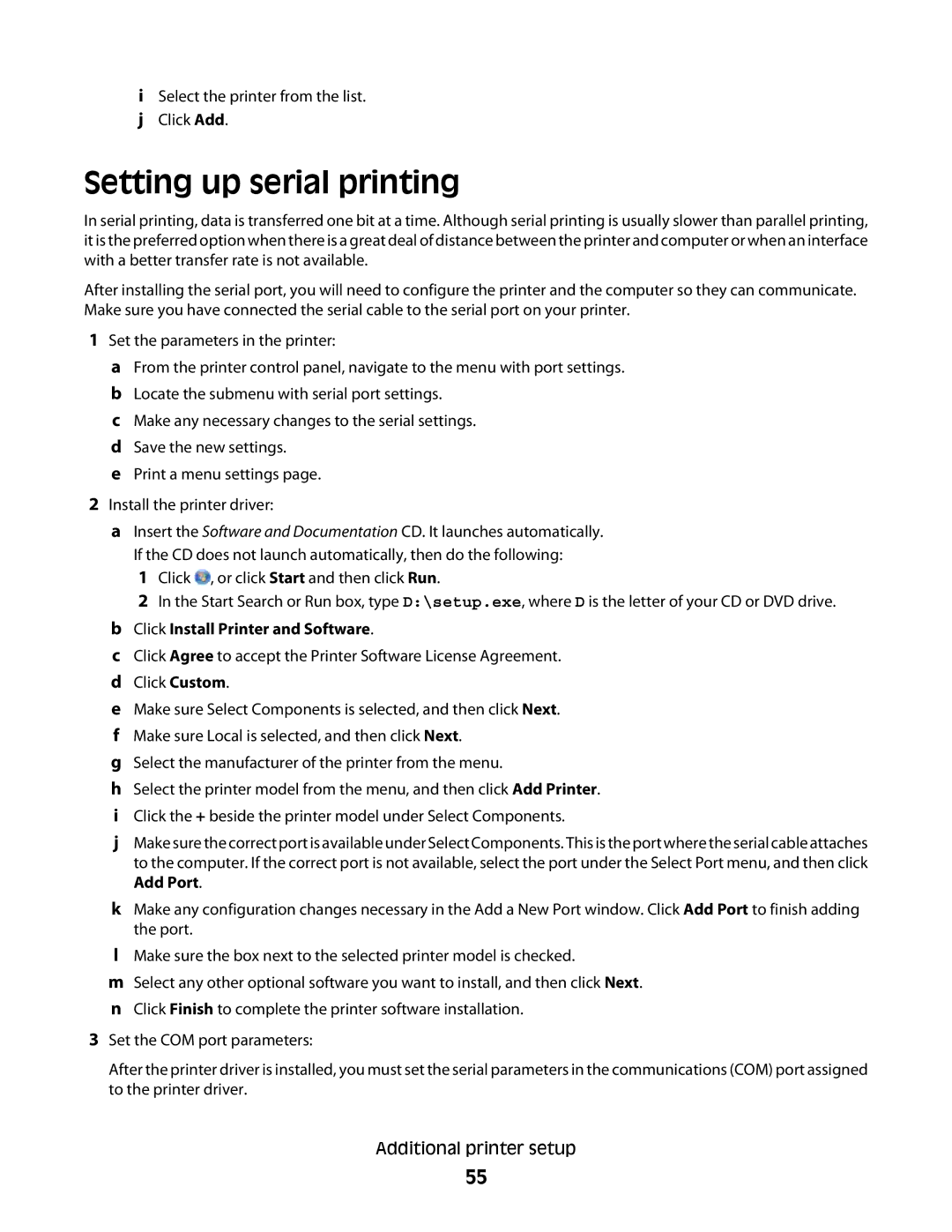 Lexmark MS00855, MS00859, MS00853, MS00850 manual Setting up serial printing, Click Install Printer and Software 