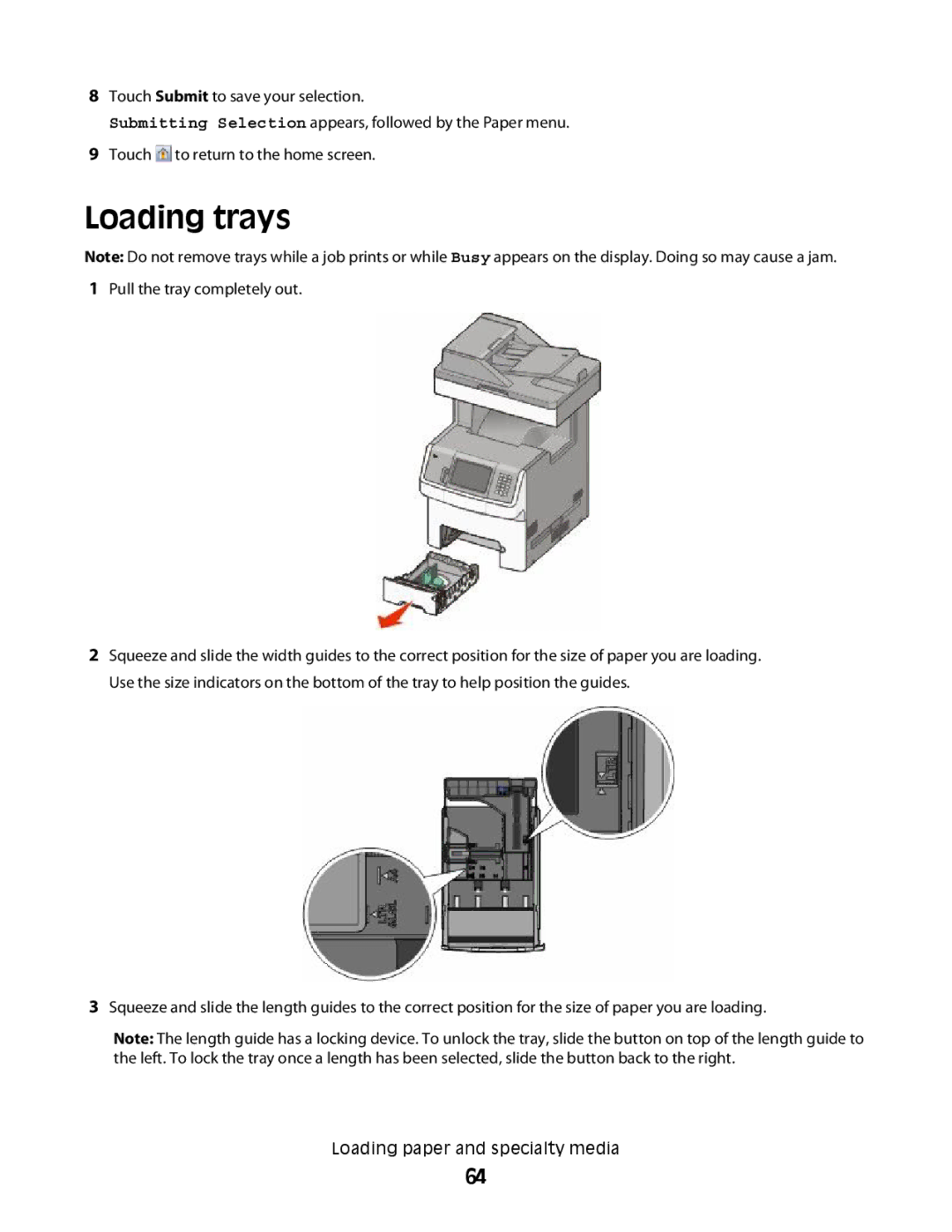 Lexmark MS00859, MS00853, MS00850, MS00855 manual Loading trays 