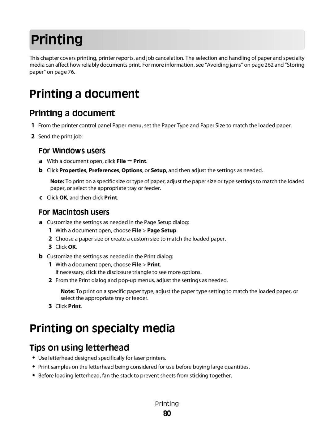 Lexmark MS00859, MS00853, MS00850, MS00855 Printing a document, Printing on specialty media, Tips on using letterhead 