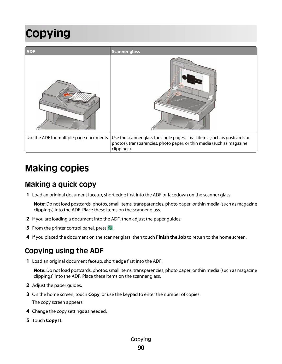 Lexmark MS00850, MS00859, MS00853, MS00855 manual Copying, Making copies, Making a quick copy 