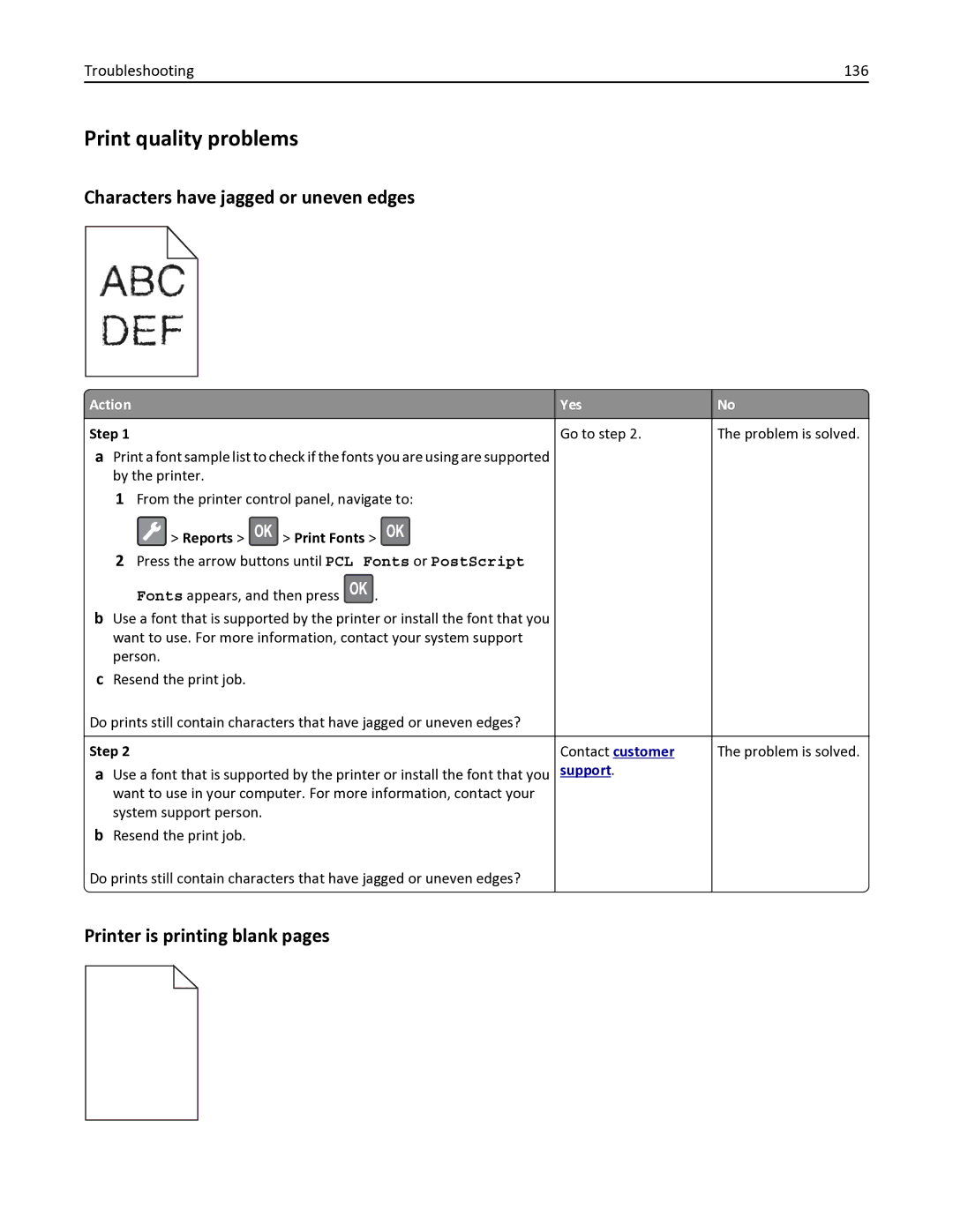 Lexmark MS410D, 35S0150 Print quality problems, Characters have jagged or uneven edges, Printer is printing blank pages 