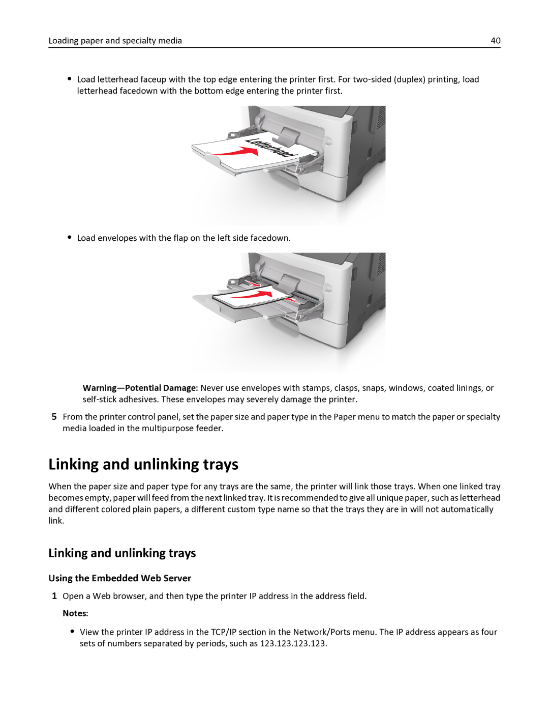 Lexmark 35S0150, 35S0200, MS410DN manual Linking and unlinking trays, Using the Embedded Web Server 