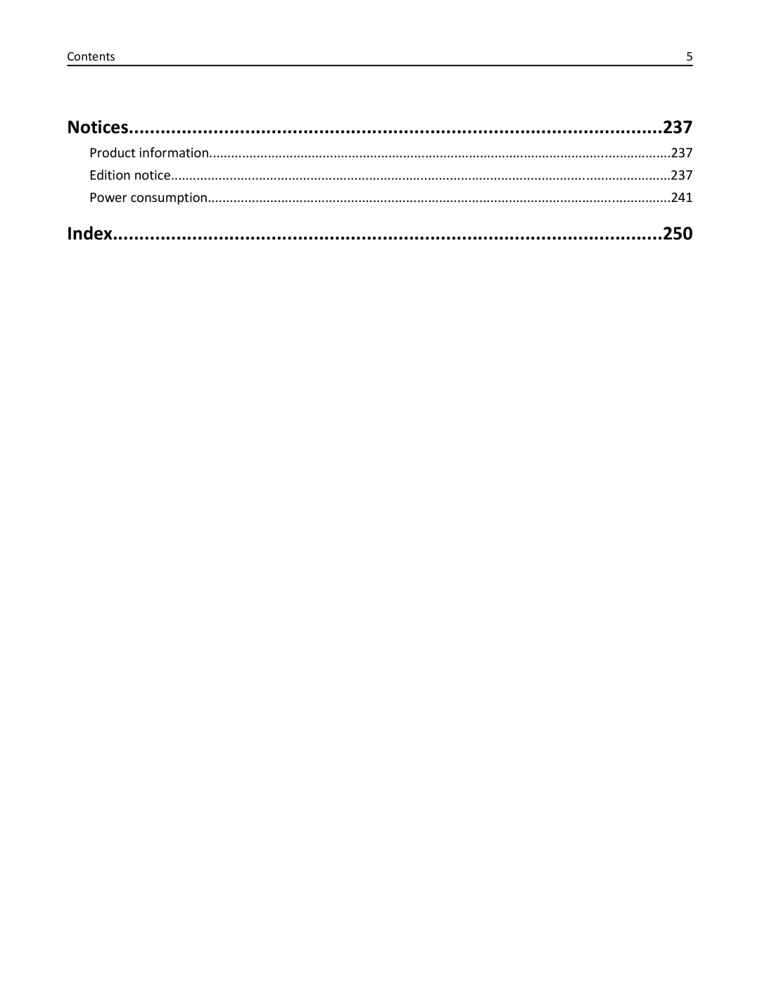 Lexmark MS710, MS835, MS832 manual 237, Index 250, Power consumption, Product information, Edition notice 