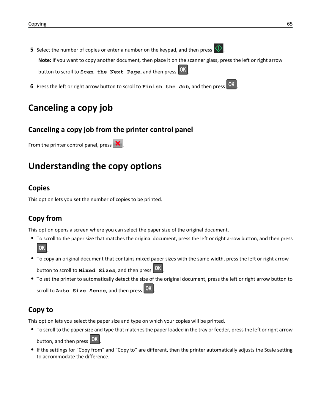 Lexmark MX310 manual Canceling a copy job, Understanding the copy options 