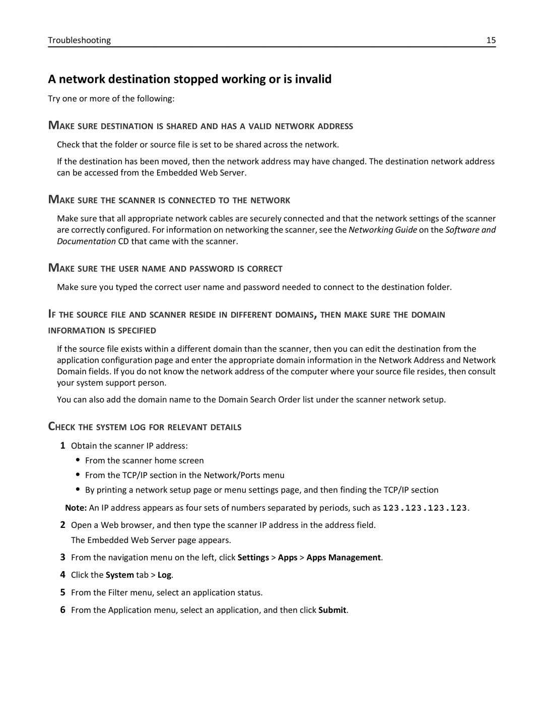 Lexmark MX6500E manual Network destination stopped working or is invalid, Make Sure the Scanner is Connected to the Network 